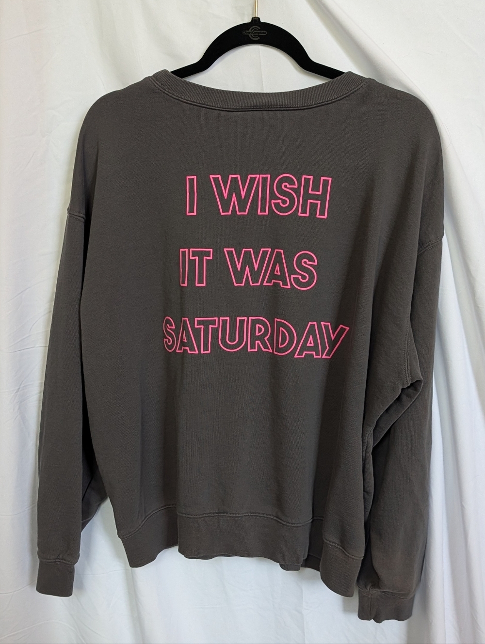 Wildfox Charcoal Gray Crewneck Sweatshirt with Pink Logo Accent